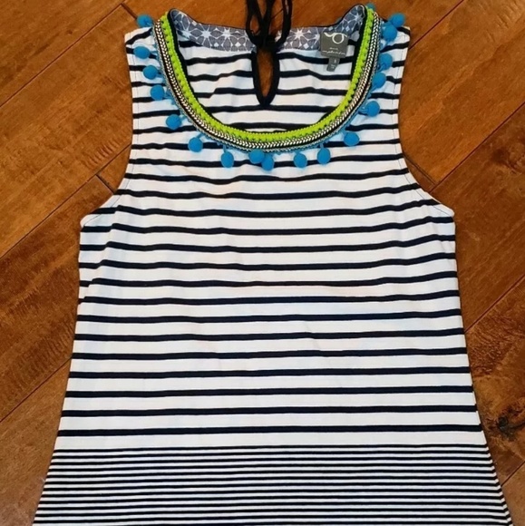 ANTHROPOLOGIE ONE SEPTEMBER PomPom Trim Striped S - Picture 1 of 1